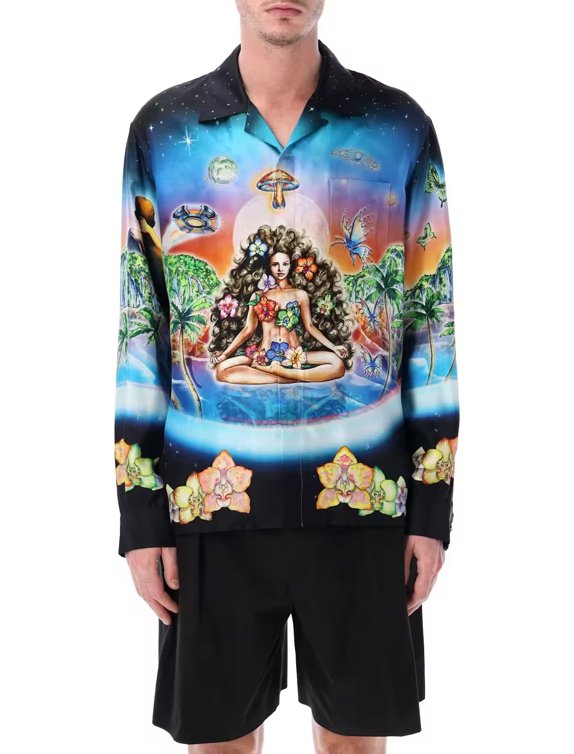 casablanca printed silk long sleeve shirt